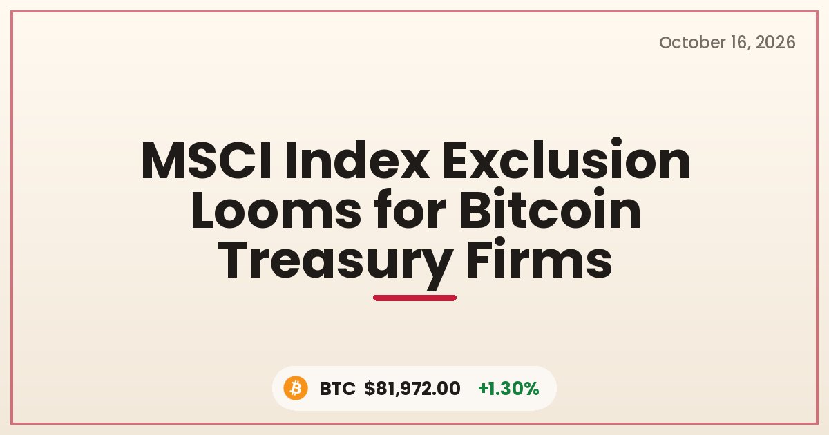 MSCI Index Exclusion Looms for Bitcoin Treasury Firms